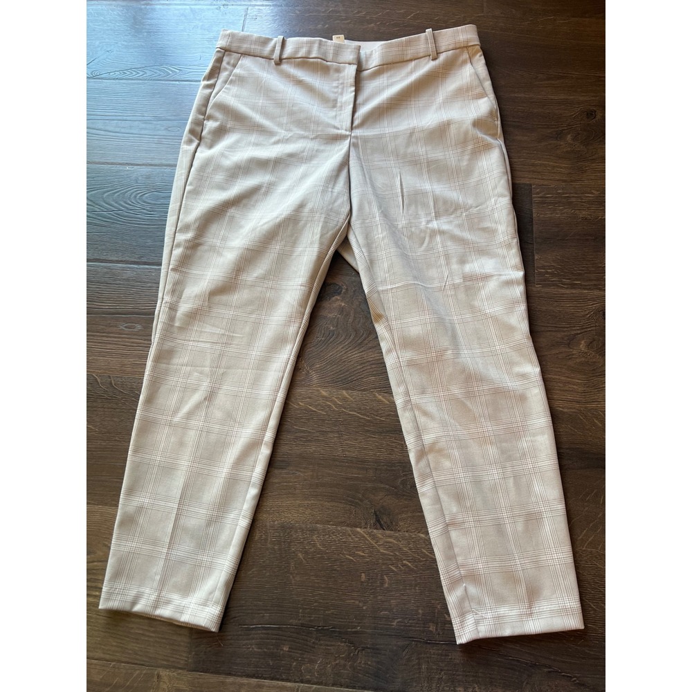 HM Womens Tan White Plaid Dress Pants Trousers Size 18 Straight Leg Professional